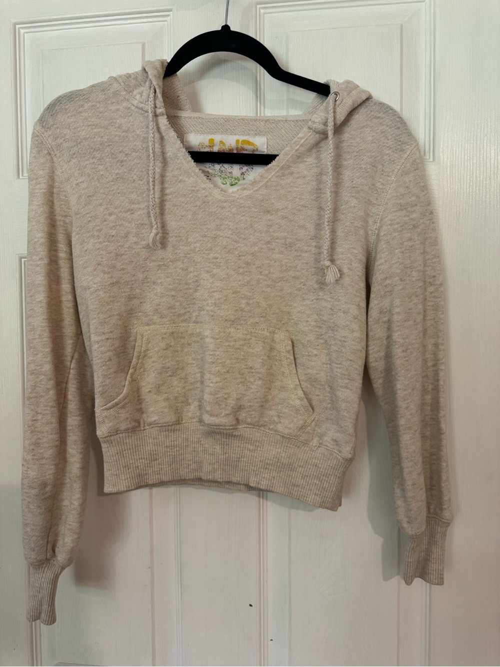 Cozy Women's Cream Hooded Pullover Sweatshirt cropped